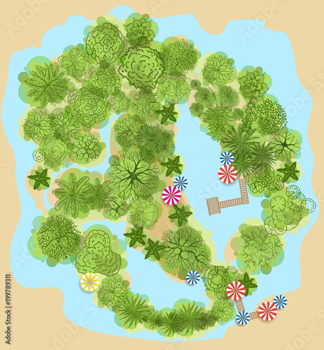 Trees top view for landscape vector illustration.