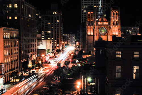 Long exposure of California Street at night in San Francisco © Pj Sampson