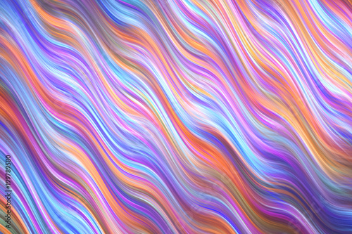 Abstract pink, orange and blue wavy texture. Fractal background. Fantasy digital art. 3D rendering.
