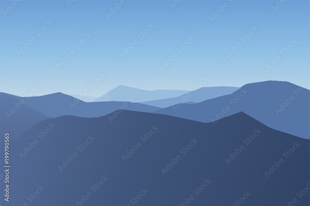 Cold mountain landscape. Foggy day landscape. Vector illustration.