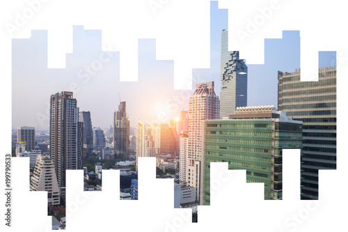 The modern building of Asia Business financial district and commercial in bangkok thailandon on Abstract city view Backgorund