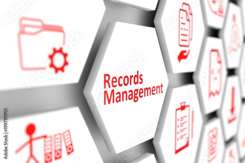 Records management concept cell blurred background 3d illustration