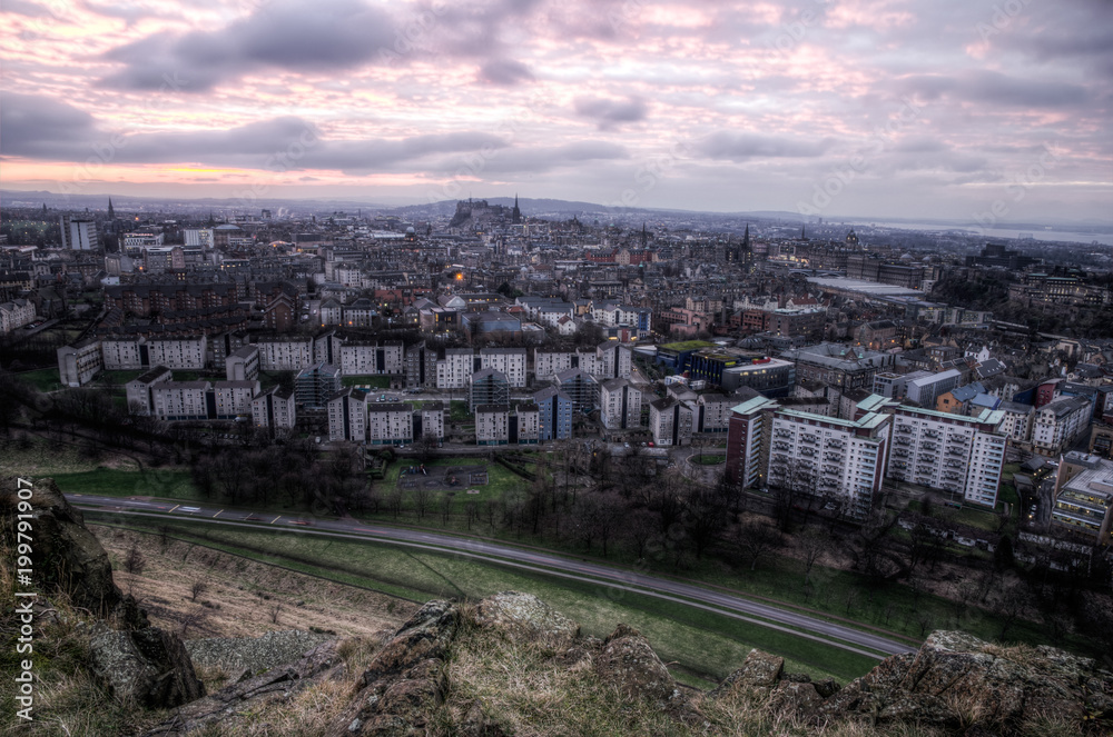 Edinburgh skyline at sunset