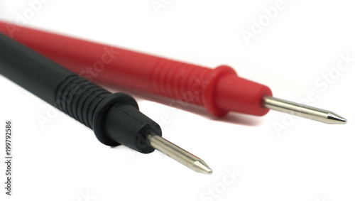 Red & Black Electrician's Probes on White Background photo