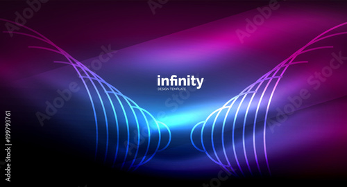 Abstract wave on dark background, shiny glowing neon digital background template