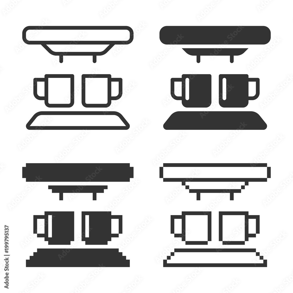 Monochromatic coffee machine icon in different variants: line, solid, pixel, etc. Monochromatic coffee machine icon in different variants: line, solid, pixel, etc.