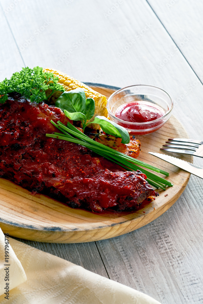 Delicious pork ribs seasoned with a spicy sauce Delicious pork ribs seasoned with a spicy sauce