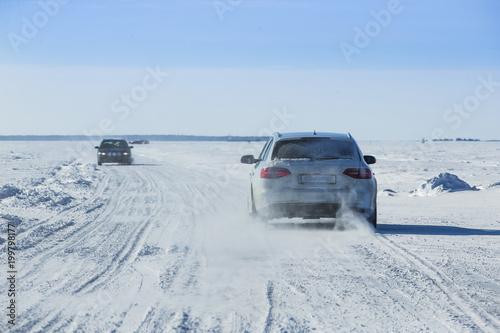 Car ice crossing during the winter season