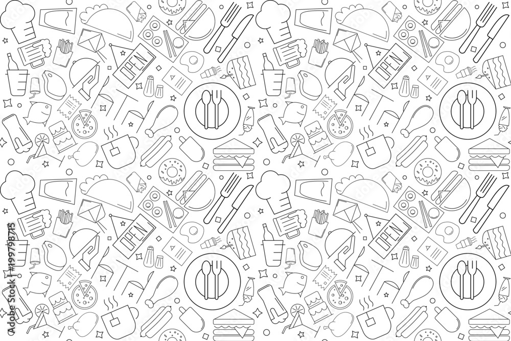 Vector cafe pattern. Cafe seamless background	