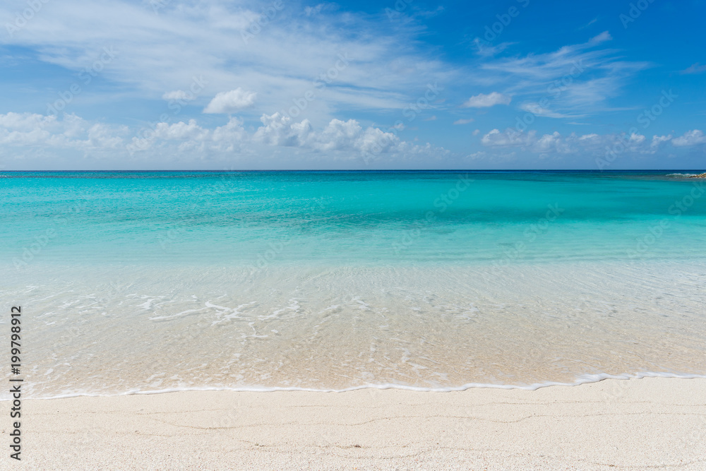 Heavenly beach with crystalline water and white sand in the Caribbean Sea. Heavenly beach with crystalline water and white sand in the Caribbean Sea.