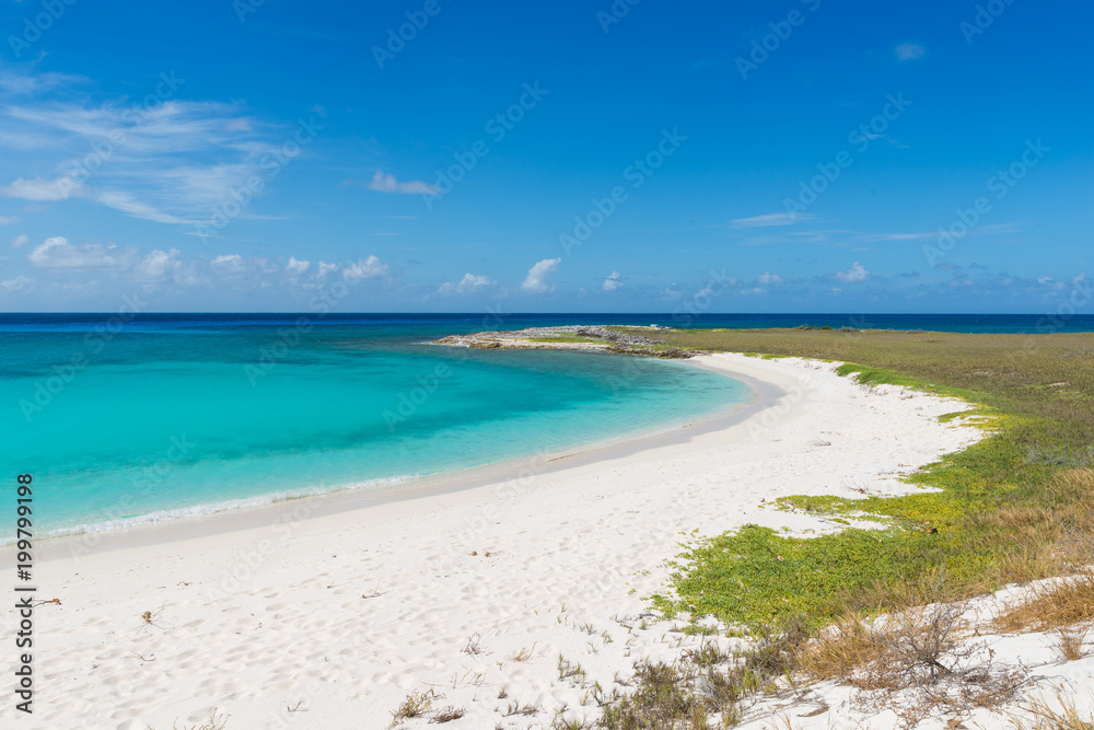 Beautiful turquoise-colored waters in the Caribbean Sea at Los Roques Venezuela