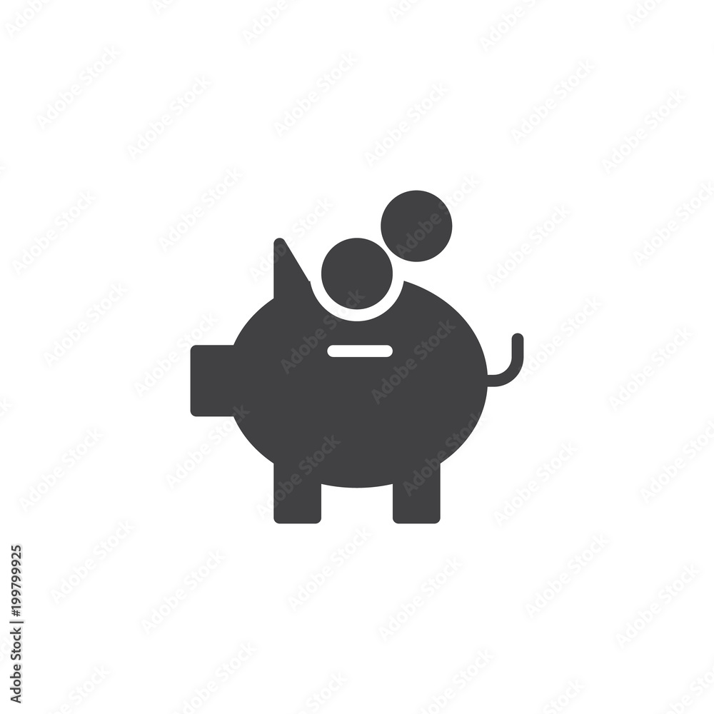 Piggy bank and coins money vector icon. filled flat sign for mobile concept and web design. Pig solid icon. Savings symbol, logo illustration. Pixel perfect vector graphics