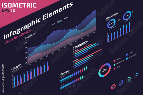 isometric infographic Web analytic Elements design