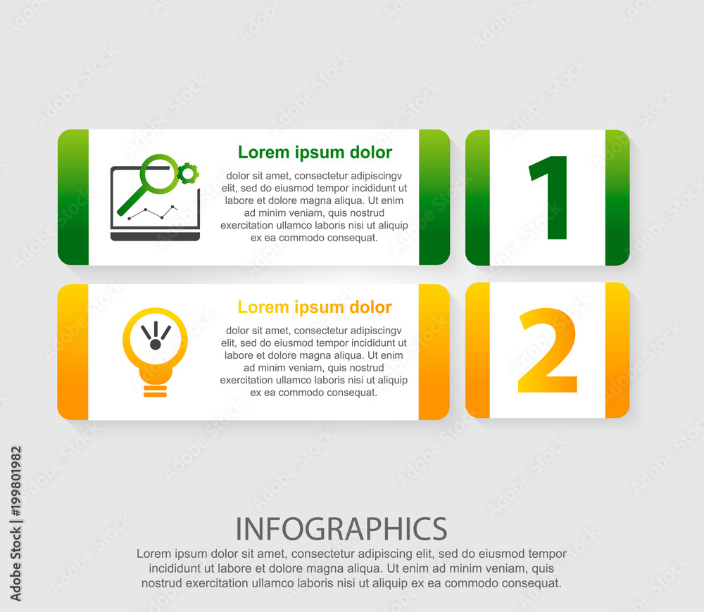 Modern vector illustration 3D. An infographic template with two steps and an image of five rectangles. Use for business presentations, education, web design diagrams with 2 steps. Step by step Modern vector illustration 3D. An infographic template with two steps and an image of five rectangles. Use for business presentations, education, web design diagrams with 2 steps. Step by step
