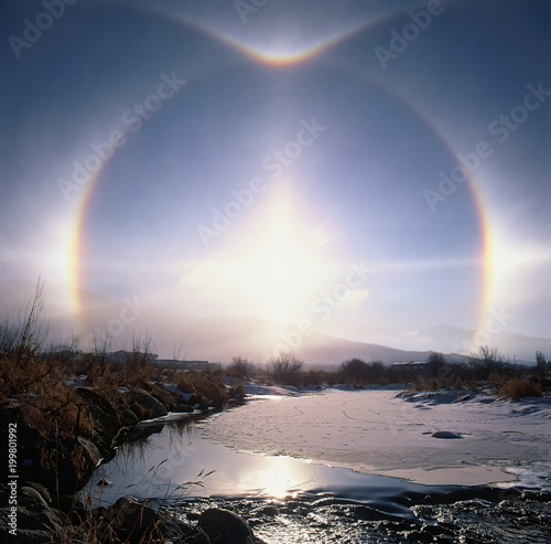 Halo in Yampa Valley at sunrise;  Steamboat Springs, Colorado photo