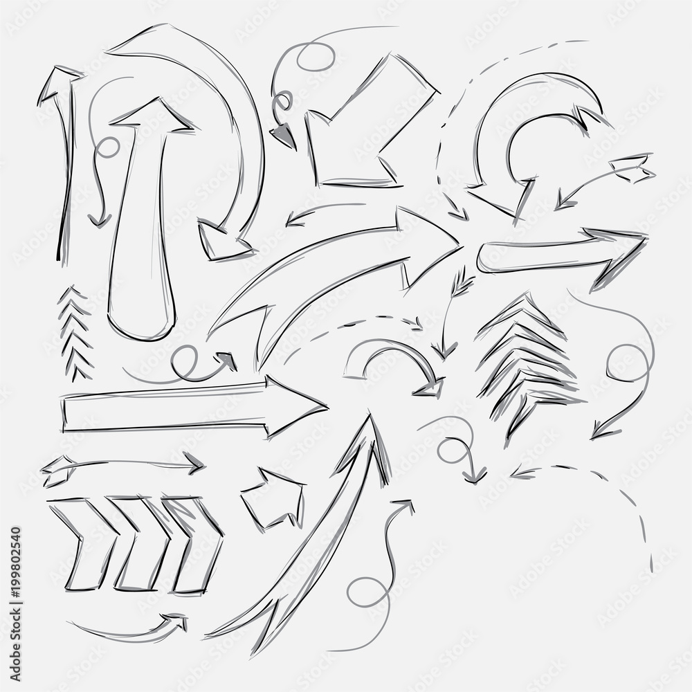 Collection of sketch arrows hand-drawn on a white background. Collection of sketch arrows hand-drawn on a white background.