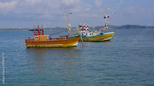 Fishing Boats in Weligama, Sri Lanka. Sri Lankan Fishing. Sea view from the Port.