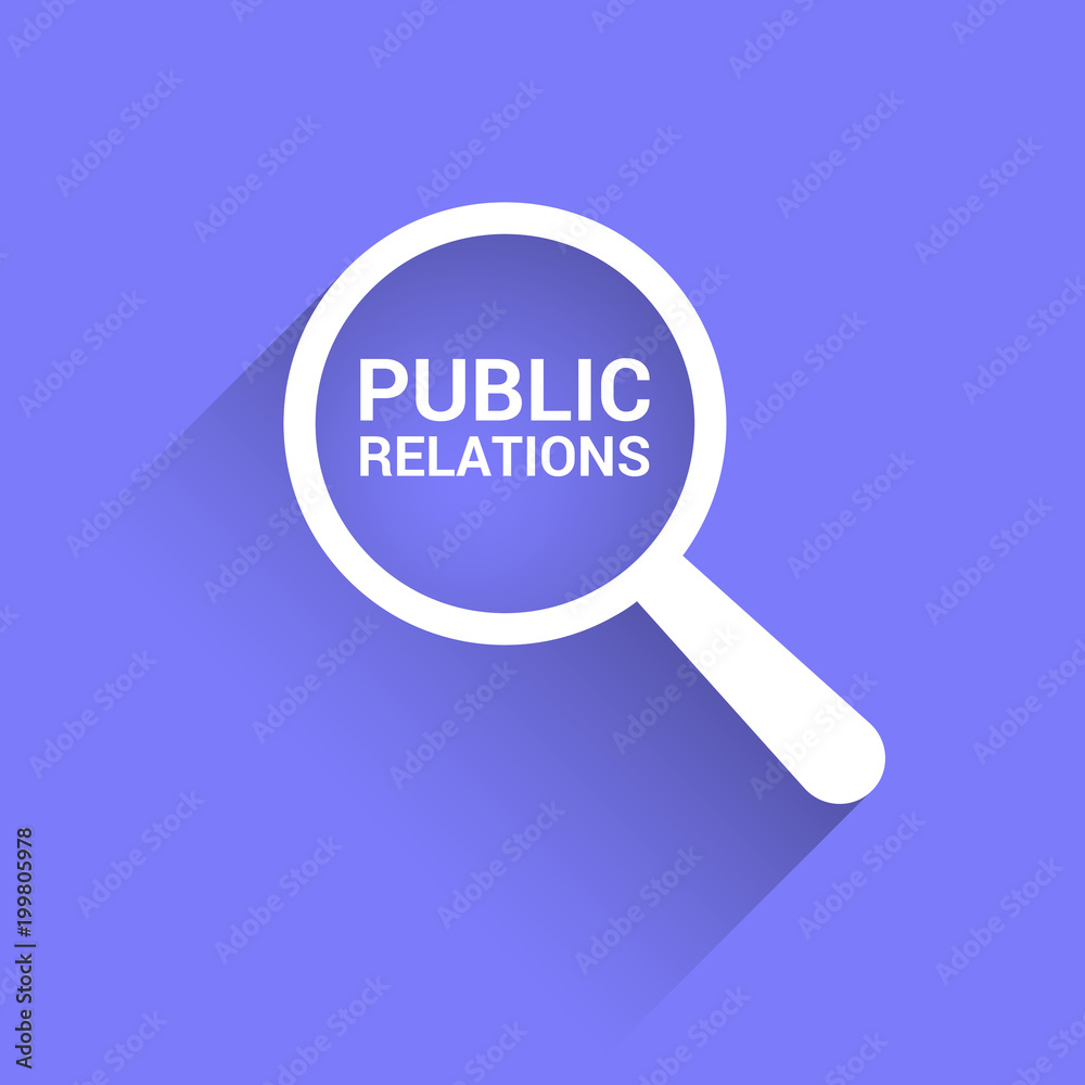 Advertising Concept: Magnifying Optical Glass With Words Public Relations Advertising Concept: Magnifying Optical Glass With Words Public Relations