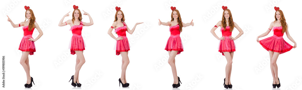 Pretty young model in mini pink dress isolated on white Pretty young model in mini pink dress isolated on white