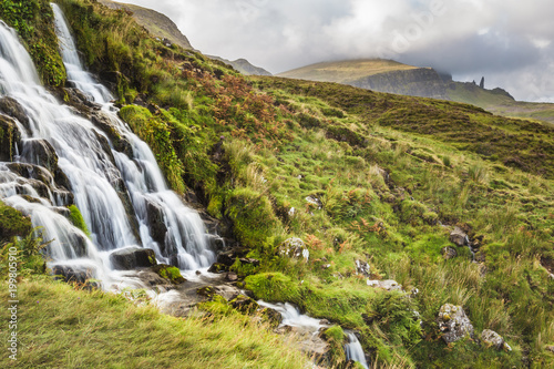 Waterfall below Old Man of Storr  near Portree  Isle of Skye  Highland  Scotland  United Kingdom  Europe