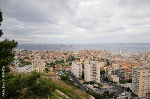 View from the height of the city on the sea coast.