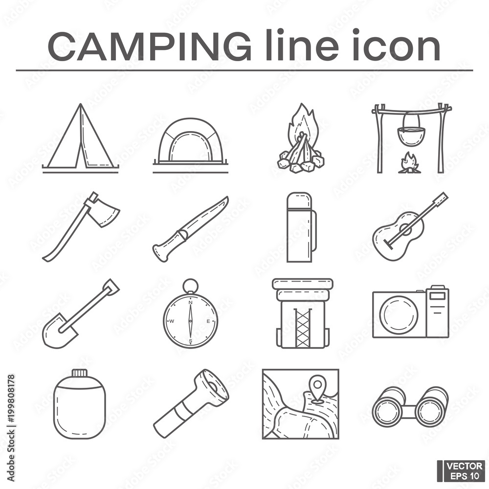 Set of camping icons. Set of camping icons.