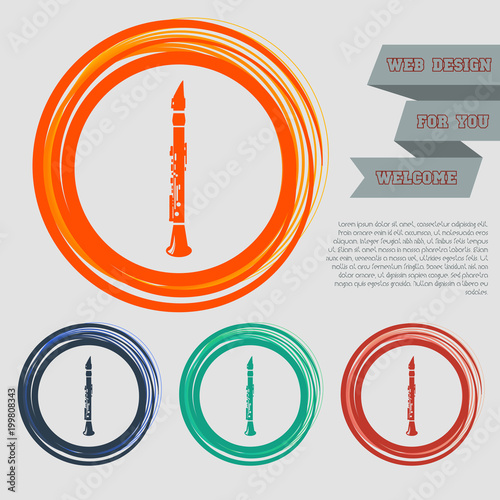 Clarinet icon on the red, blue, green, orange buttons for your website and design with space text.