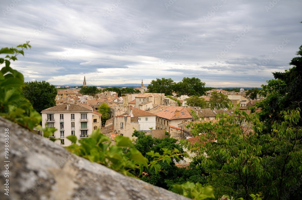 View of Avignon Old Town from the Popes Palace, Saint-Benezet, Avignon, Provence, France.