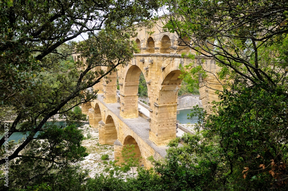Pont du Gard is an ancient Roman aqueduct near Nimes in Southern France.