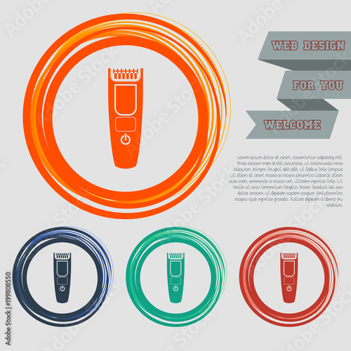 Shaver hairclipper icon on the red, blue, green, orange buttons for your website and design with space text.