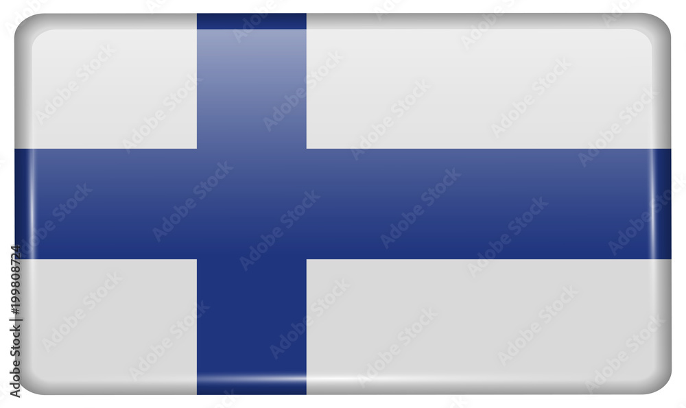 Flags Finland in the form of a magnet on refrigerator with reflections light. Flags Finland in the form of a magnet on refrigerator with reflections light.
