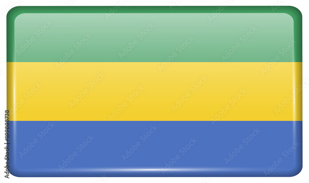 Fototapeta premium Flags Gabon in the form of a magnet on refrigerator with reflections light.