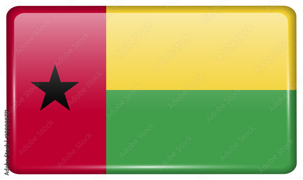 Flags GuineaBissau in the form of a magnet on refrigerator with reflections light. Flags GuineaBissau in the form of a magnet on refrigerator with reflections light.