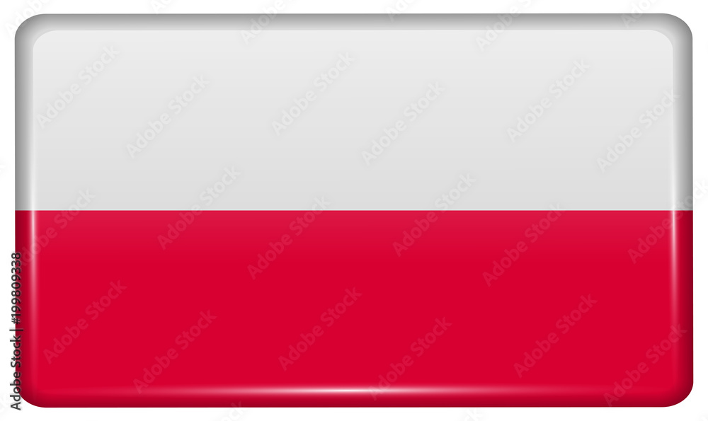 Naklejka premium Flags Poland in the form of a magnet on refrigerator with reflections light.