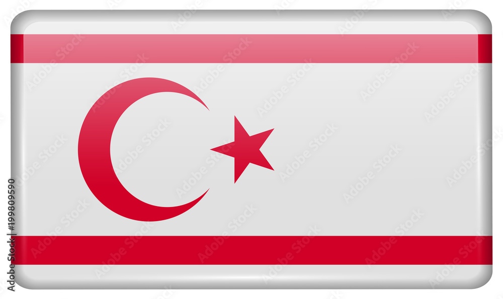 Flags Turkish Northern Cyprus in the form of a magnet on refrigerator with reflections light. Flags Turkish Northern Cyprus in the form of a magnet on refrigerator with reflections light.