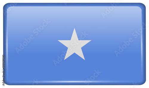 Flags Somalia in the form of a magnet on refrigerator with reflections light.
