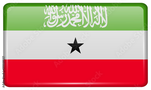 Flags Somaliland in the form of a magnet on refrigerator with reflections light.