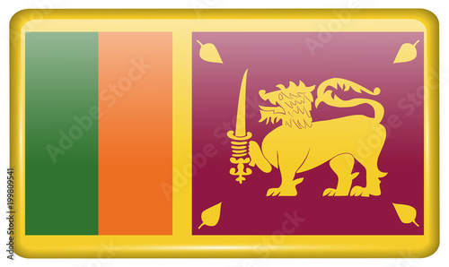 Flags Sri Lanka in the form of a magnet on refrigerator with reflections light.