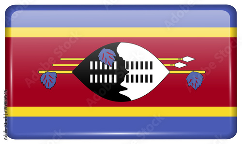 Flags Swaziland in the form of a magnet on refrigerator with reflections light.