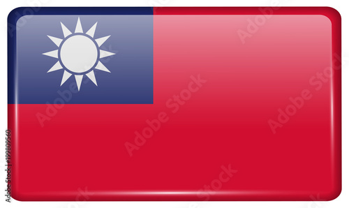 Flags Taiwan in the form of a magnet on refrigerator with reflections light.