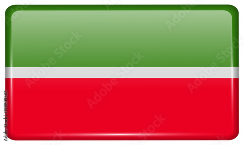 Flags Tatarstan in the form of a magnet on refrigerator with reflections light.