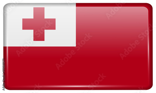 Flags Tonga in the form of a magnet on refrigerator with reflections light.