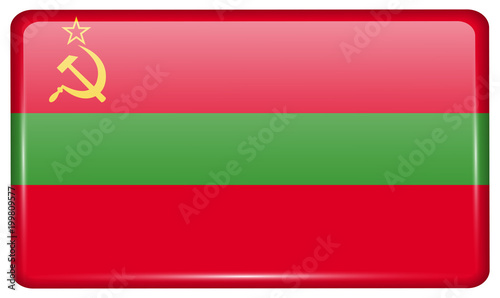 Flags Transnistria in the form of a magnet on refrigerator with reflections light.