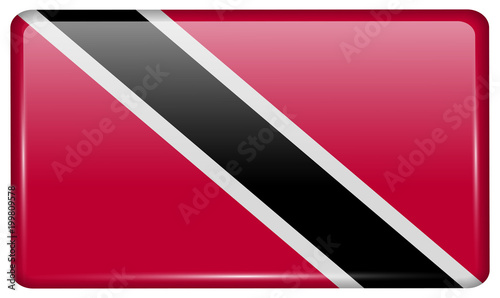 Flags Trinidad and Toba in the form of a magnet on refrigerator with reflections light.