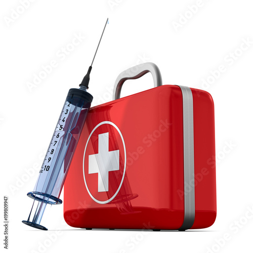 First aid kit on white back...