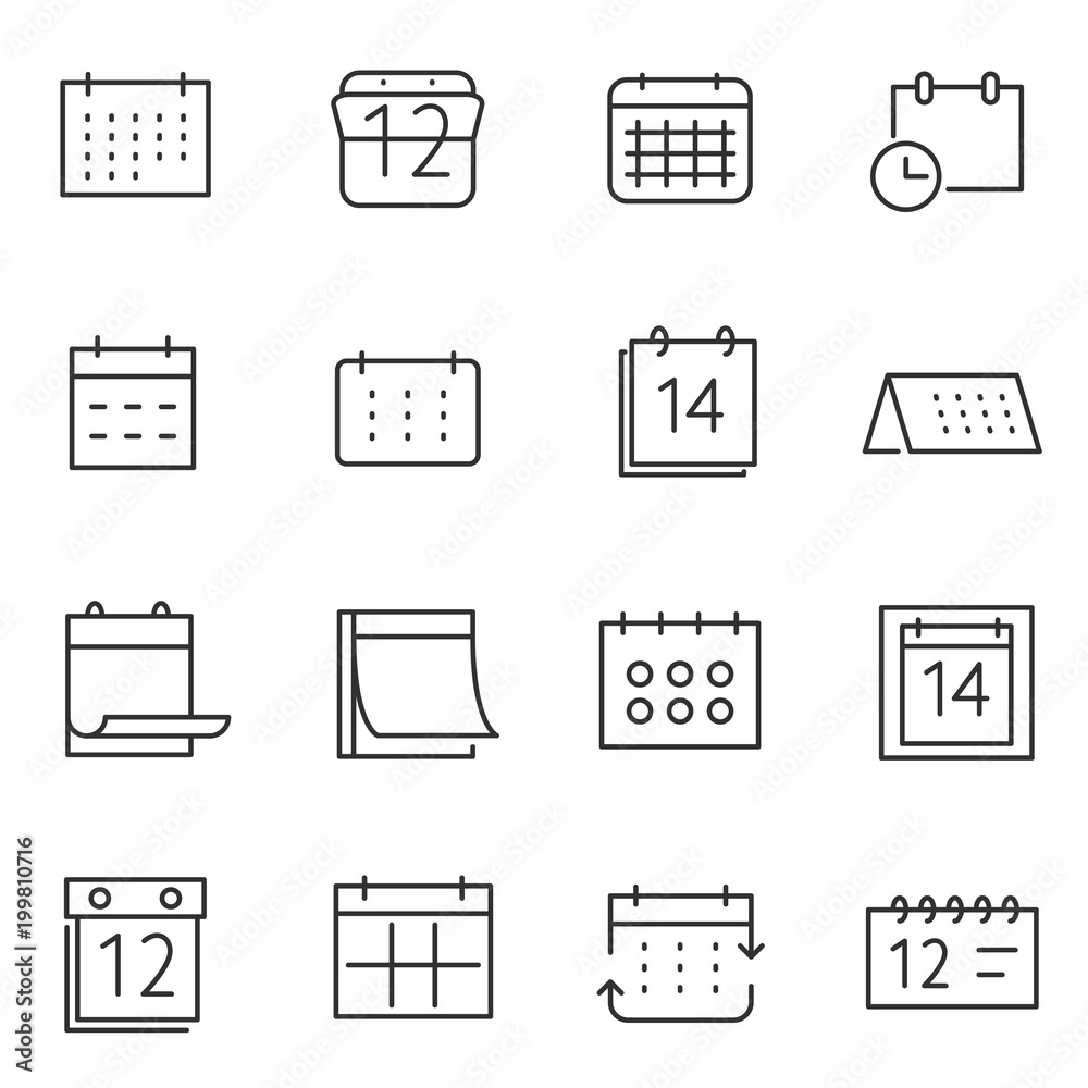 calendar icon set, thin line design. Line with Editable stroke Stock Vector | Adobe Stock calendar icon set, thin line design. Line with Editable stroke Stock Vector | Adobe Stock