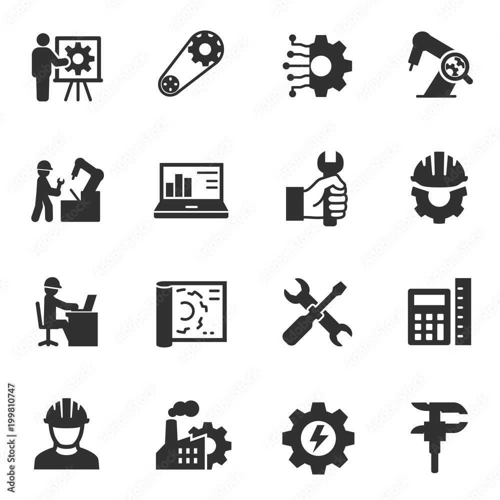 Engineering Icons Set Monochrome Icons Set Engineer Simple Symbols