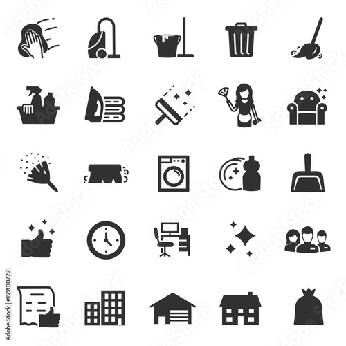 Cleaning service. Monochrome icons set. services for cleaning and laundry , simple symbols collection