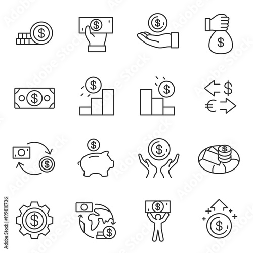 Dollar icon set. Money linear design. Line with editable stroke