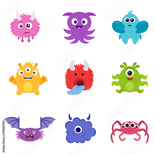 Cute monster set. Different smiling monsters. vector illustration